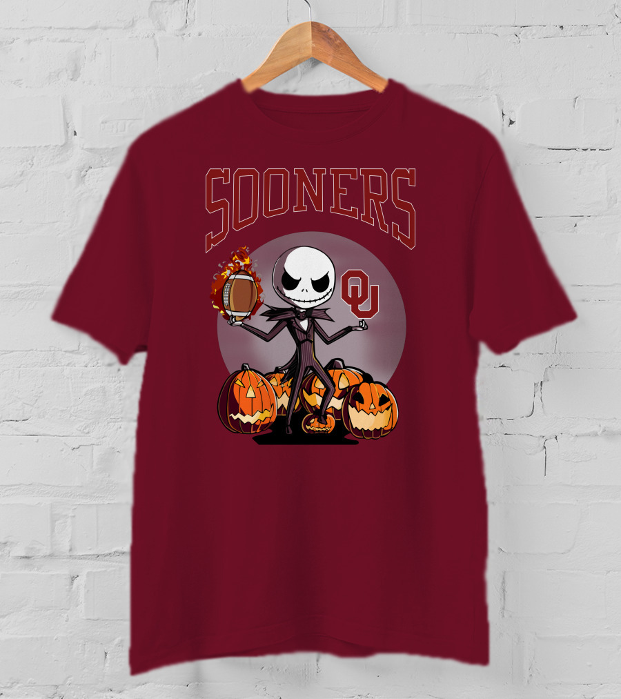 Sooners Halloween Jack Skellington OU Football Pumpkins T-Shirt