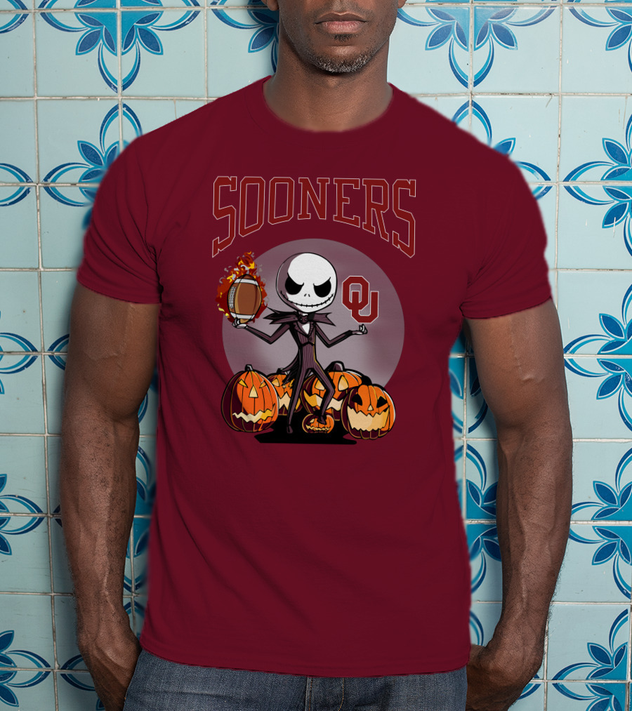 Sooners Halloween Jack Skellington OU Football Pumpkins T-Shirt