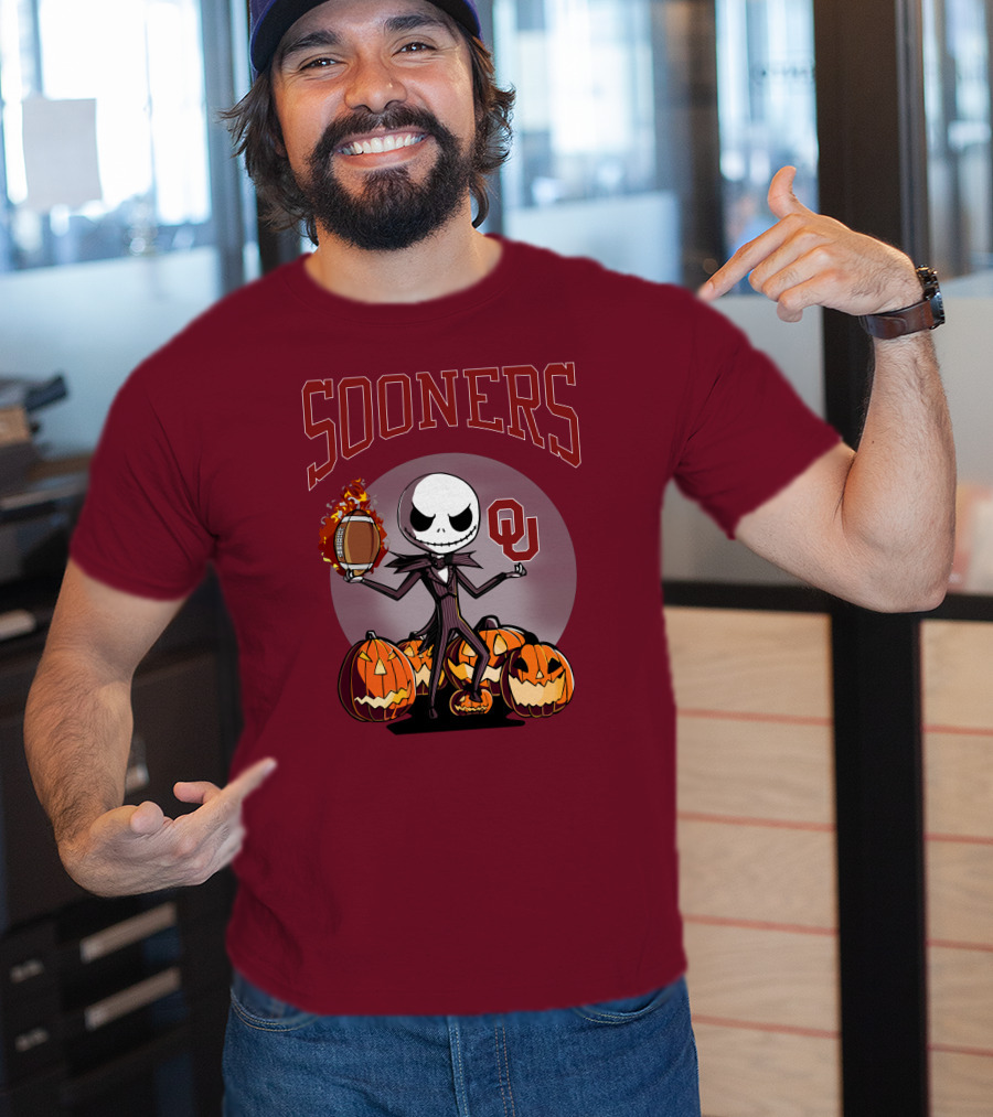 Sooners Halloween Jack Skellington OU Football Pumpkins T-Shirt