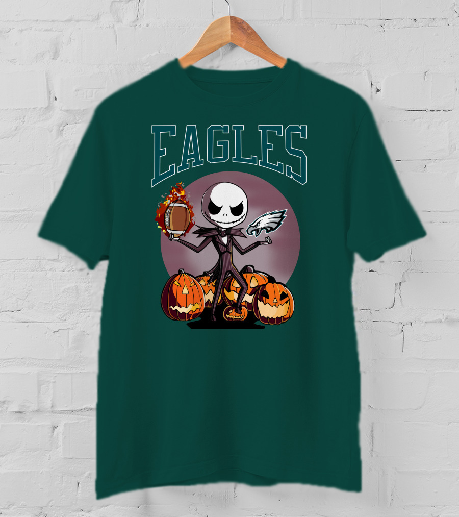 Philadelphia Eagles Jack Skellington Halloween Football Pumpkins T-Shirt