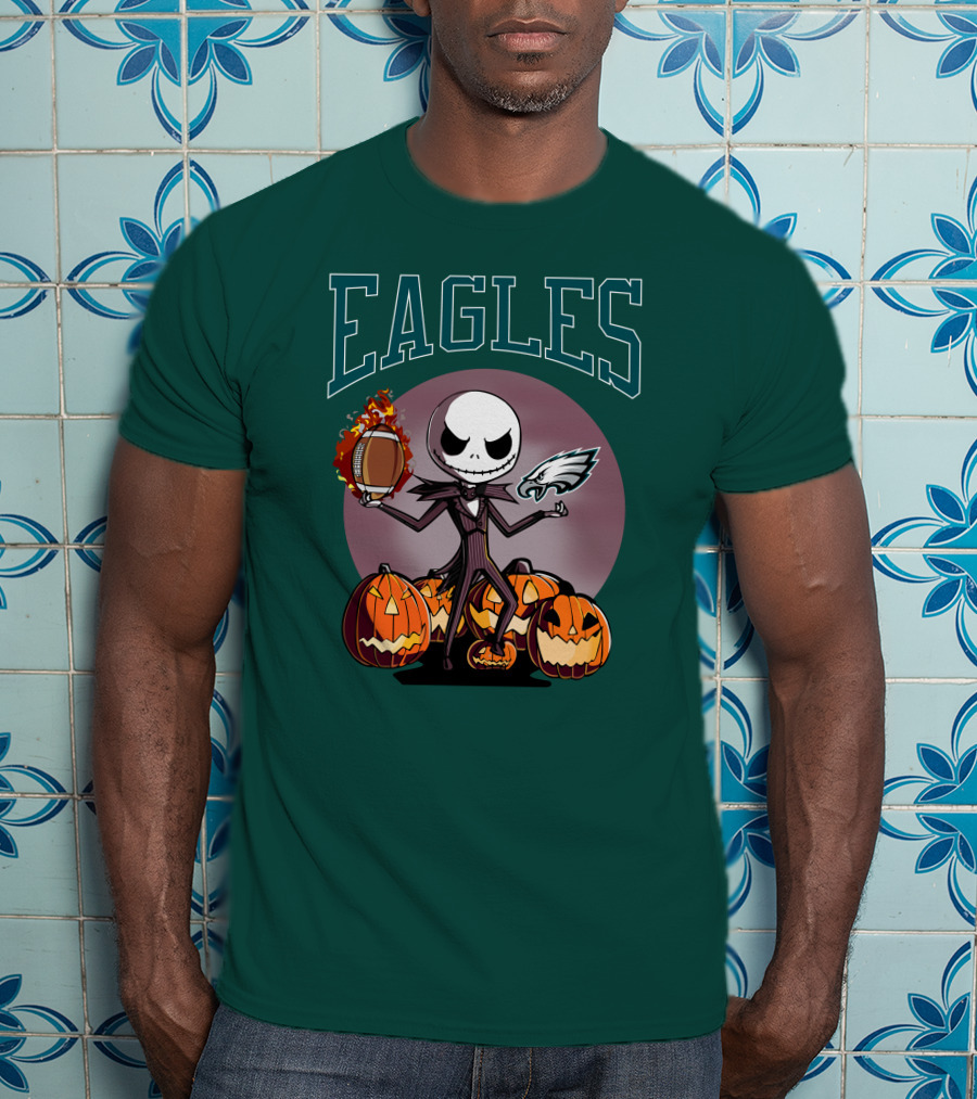 Philadelphia Eagles Jack Skellington Halloween Football Pumpkins T-Shirt