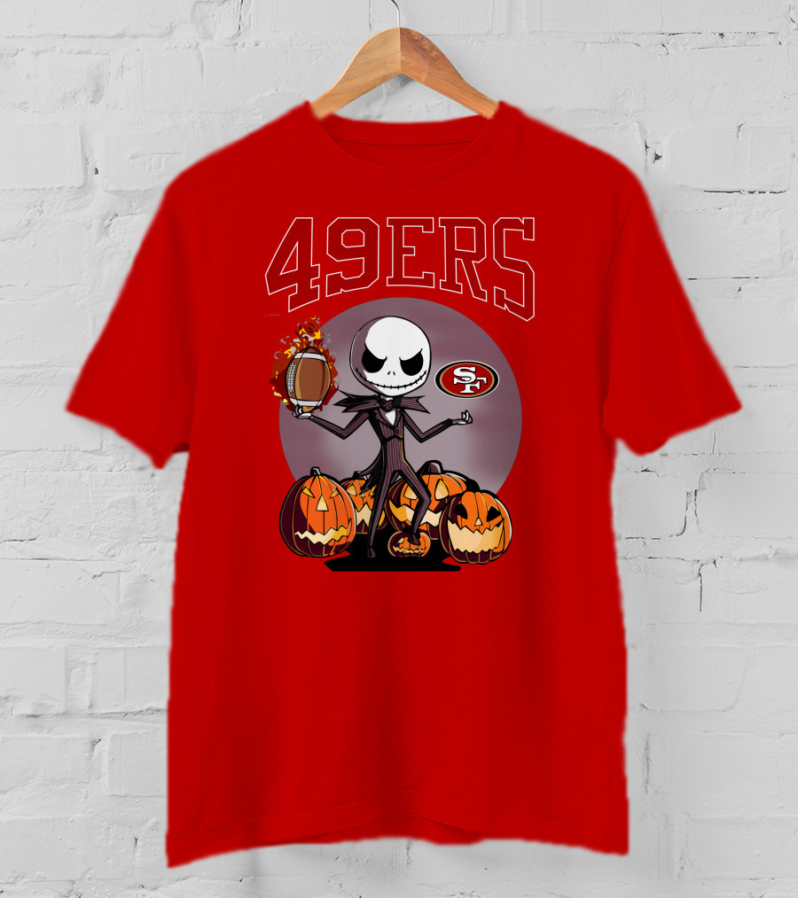 49ers Jack Skellington Halloween Pumpkins Sf Football T-Shirt