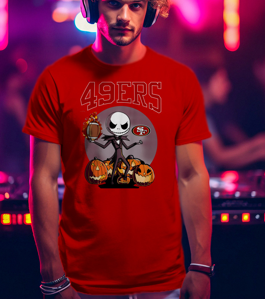 49ers Jack Skellington Halloween Pumpkins Sf Football T-Shirt