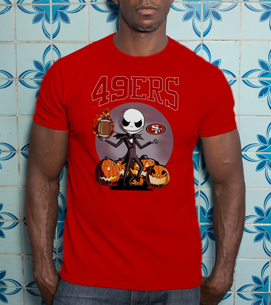 49ers Jack Skellington Halloween Pumpkins Sf Football T-Shirt