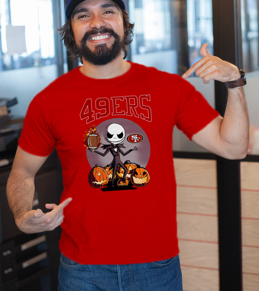 49ers Jack Skellington Halloween Pumpkins Sf Football T-Shirt