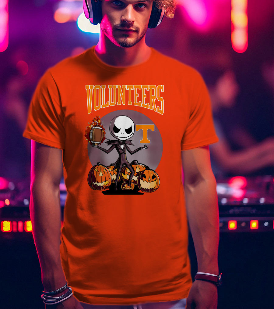 Tennessee Volunteers Jack Skellington Halloween Football Pumpkins T-Shirt