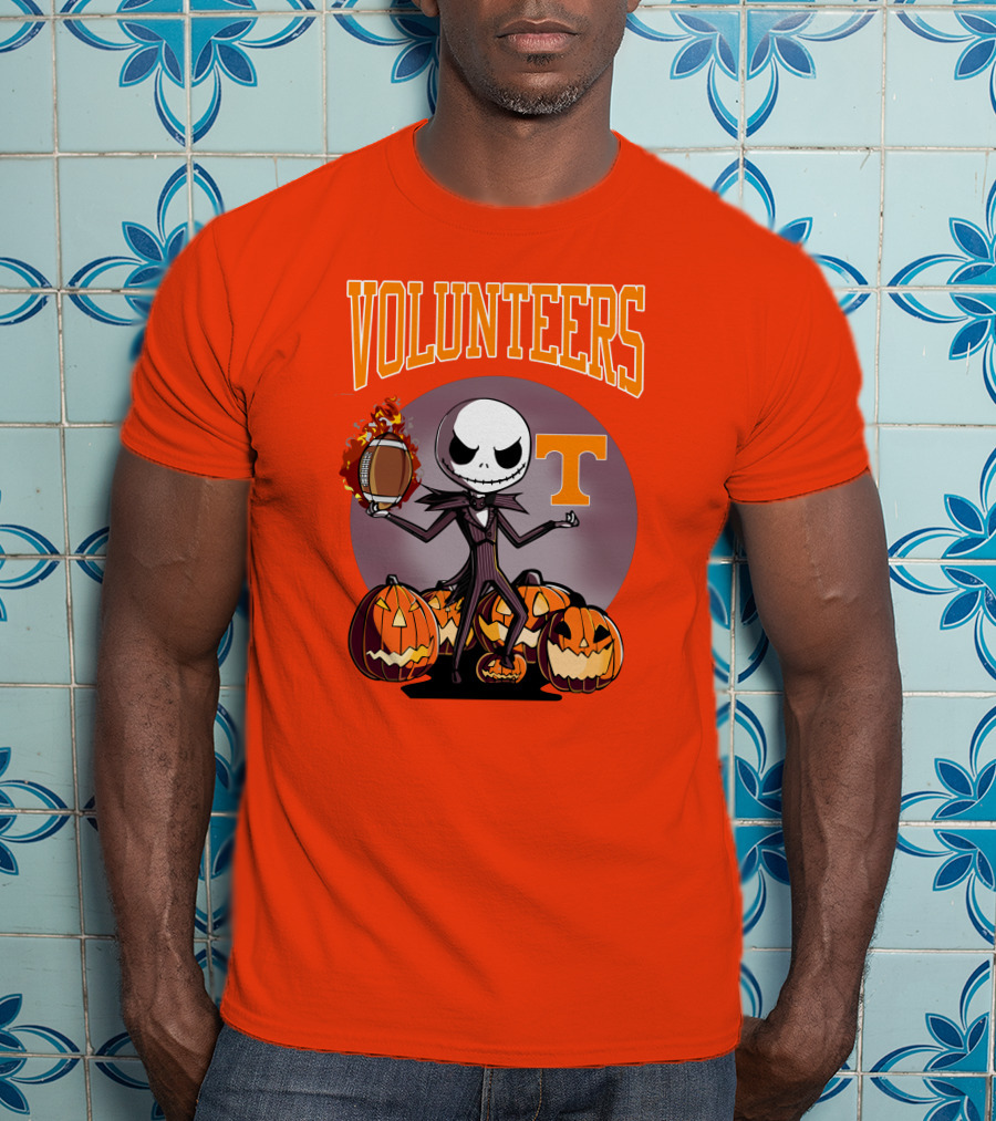 Tennessee Volunteers Jack Skellington Halloween Football Pumpkins T-Shirt