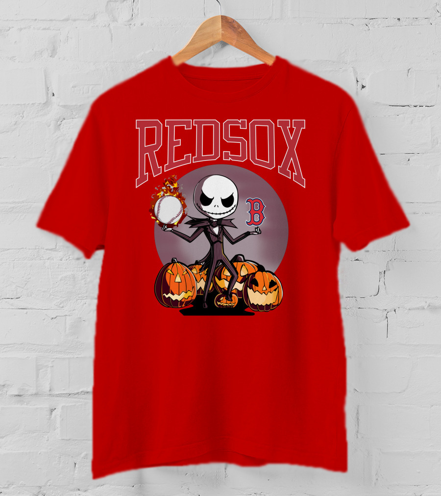 Red Sox Jack Skellington Halloween Pumpkins Baseball T-Shirt