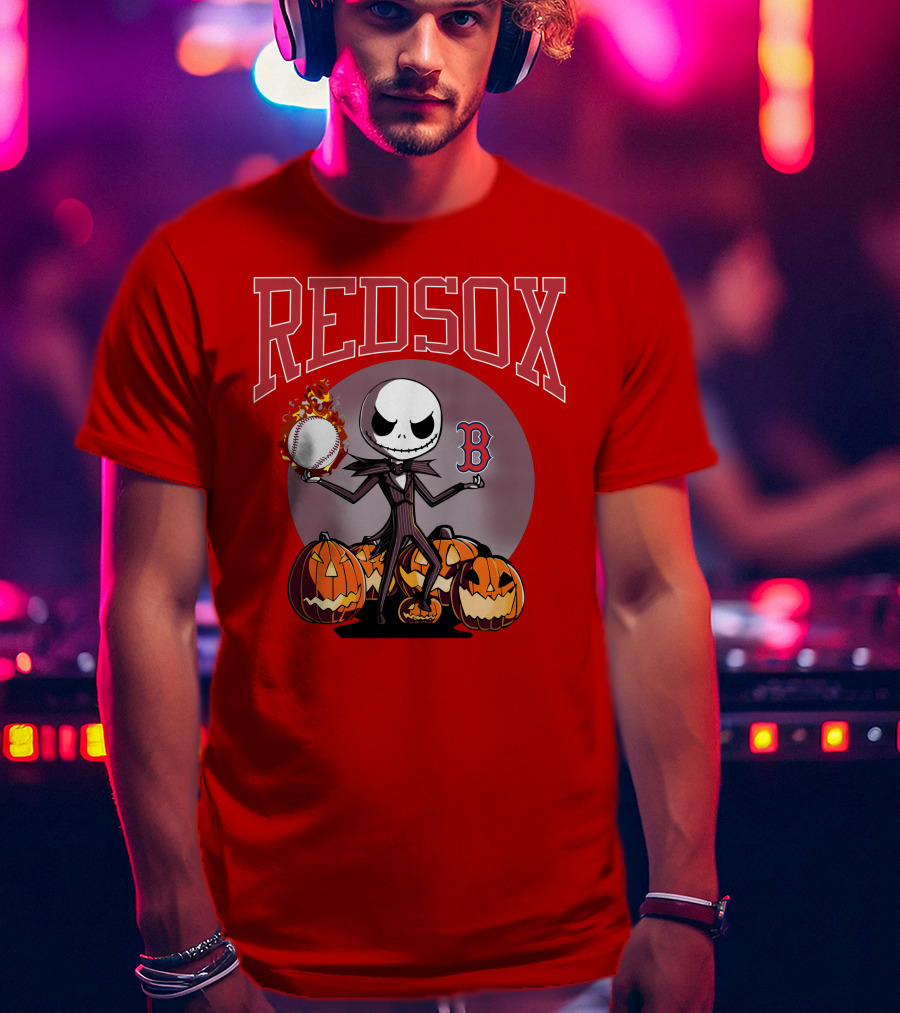 Red Sox Jack Skellington Halloween Pumpkins Baseball T-Shirt