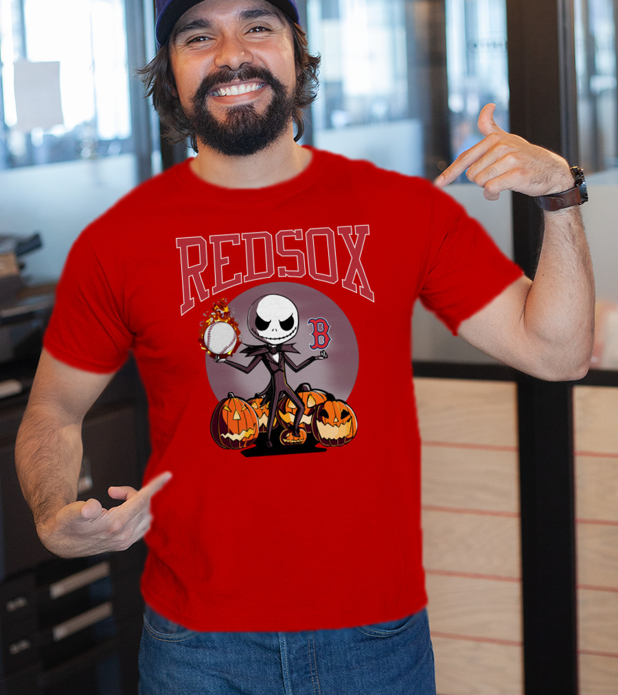 Red Sox Jack Skellington Halloween Pumpkins Baseball T-Shirt
