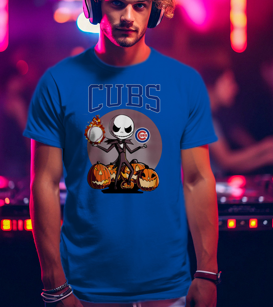 Cubs Jack Skellington Halloween Baseball Pumpkin T-Shirt