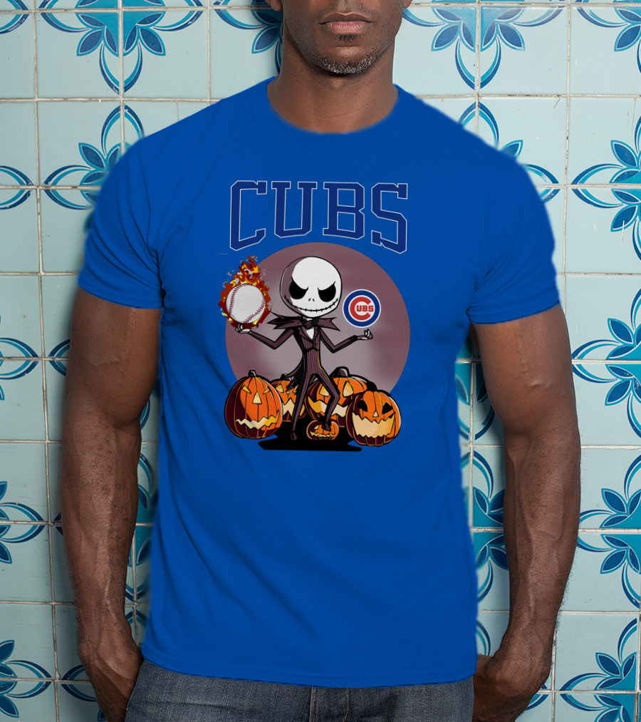 Cubs Jack Skellington Halloween Baseball Pumpkin T-Shirt