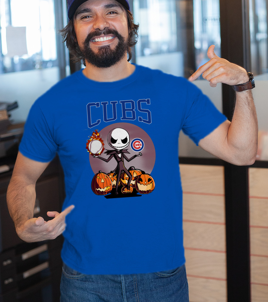 Cubs Jack Skellington Halloween Baseball Pumpkin T-Shirt
