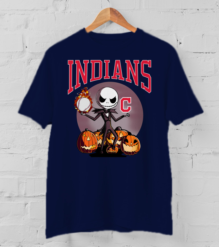 Indians Jack Skellington Halloween Baseball Pumpkins T-Shirt