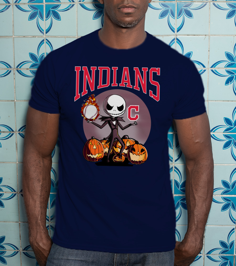 Indians Jack Skellington Halloween Baseball Pumpkins T-Shirt