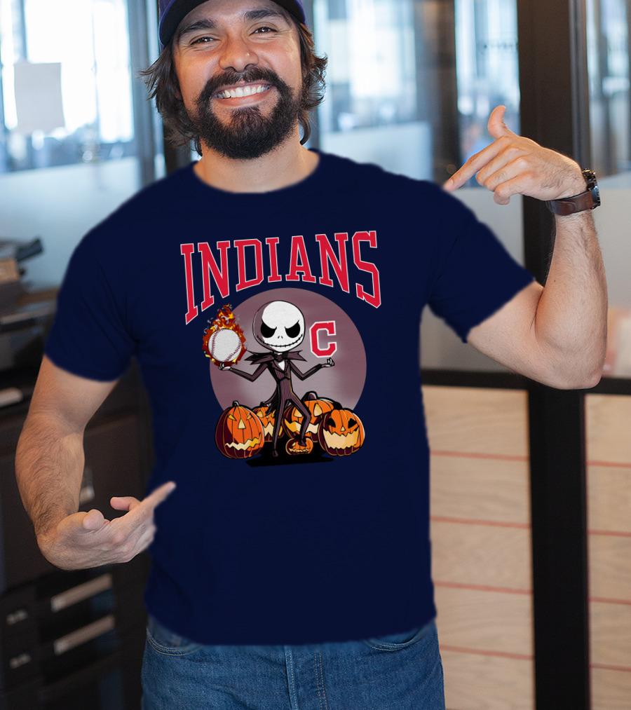 Indians Jack Skellington Halloween Baseball Pumpkins T-Shirt