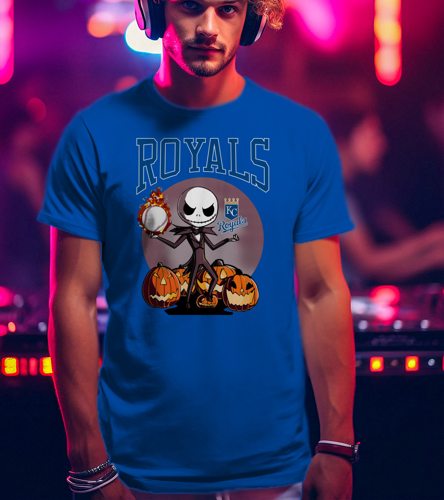 Royals Kansas City Halloween Jack Skellington Baseball Jack-o'-Lanterns T-Shirt