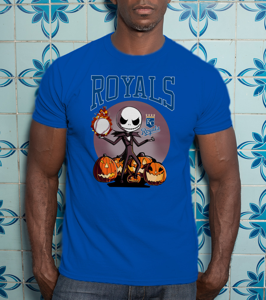 Royals Kansas City Halloween Jack Skellington Baseball Jack-o'-Lanterns T-Shirt