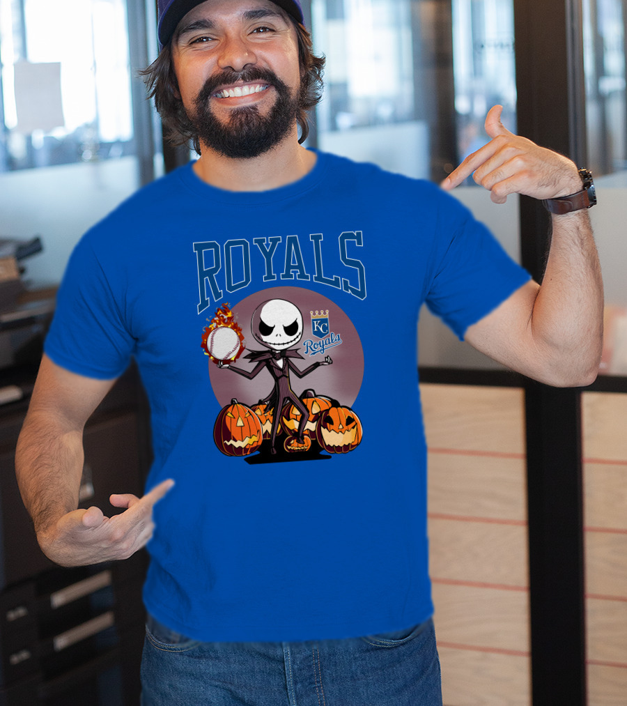 Royals Kansas City Halloween Jack Skellington Baseball Jack-o'-Lanterns T-Shirt
