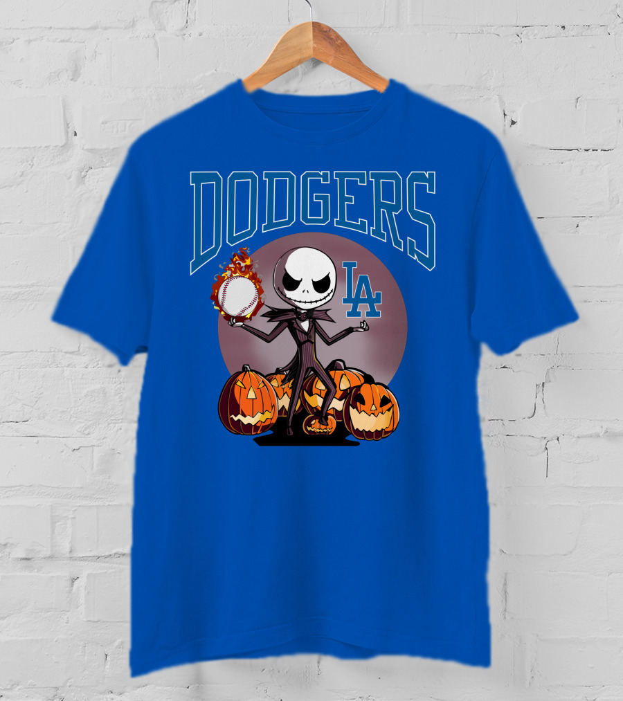 Dodgers LA Jack Skellington Baseball Halloween Pumpkins T-Shirt