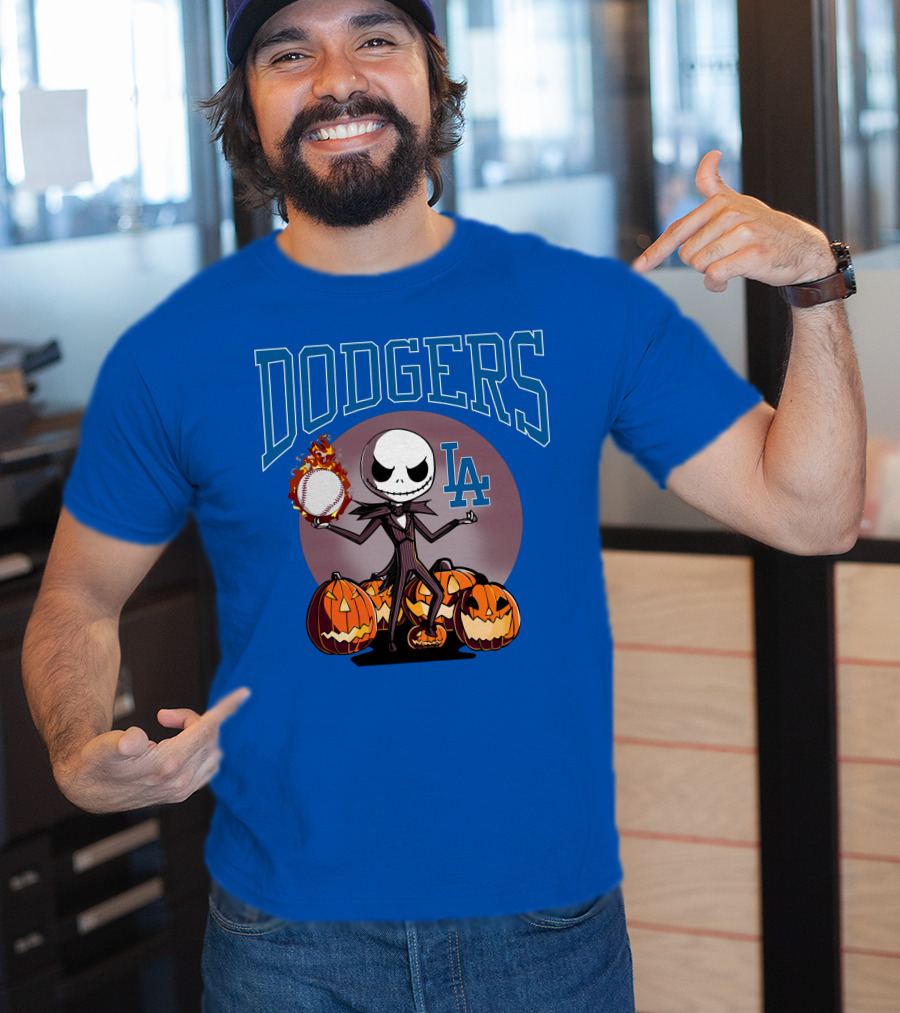 Dodgers LA Jack Skellington Baseball Halloween Pumpkins T-Shirt