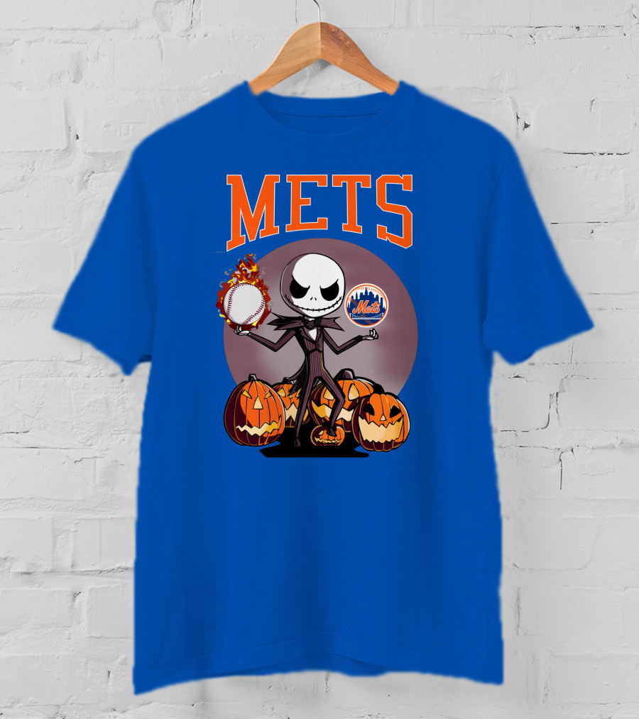 Mets Halloween With Jack Skellington And Pumpkins T-Shirt