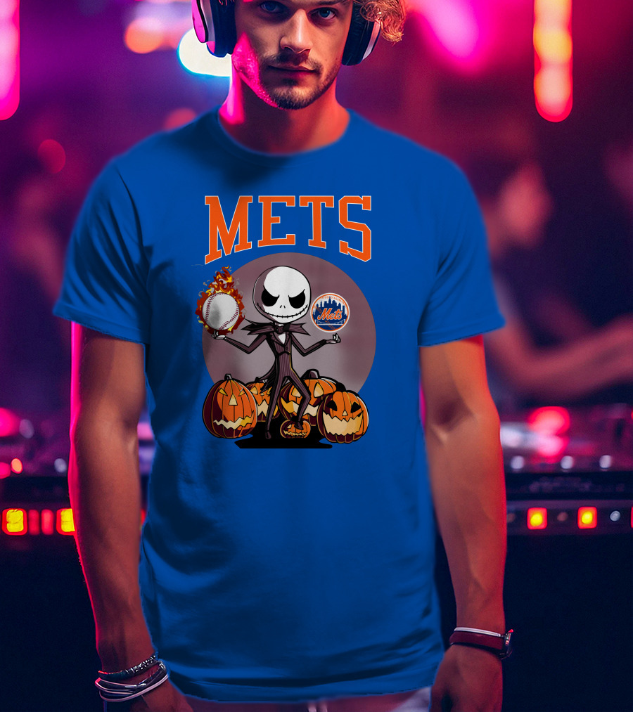 Mets Halloween With Jack Skellington And Pumpkins T-Shirt