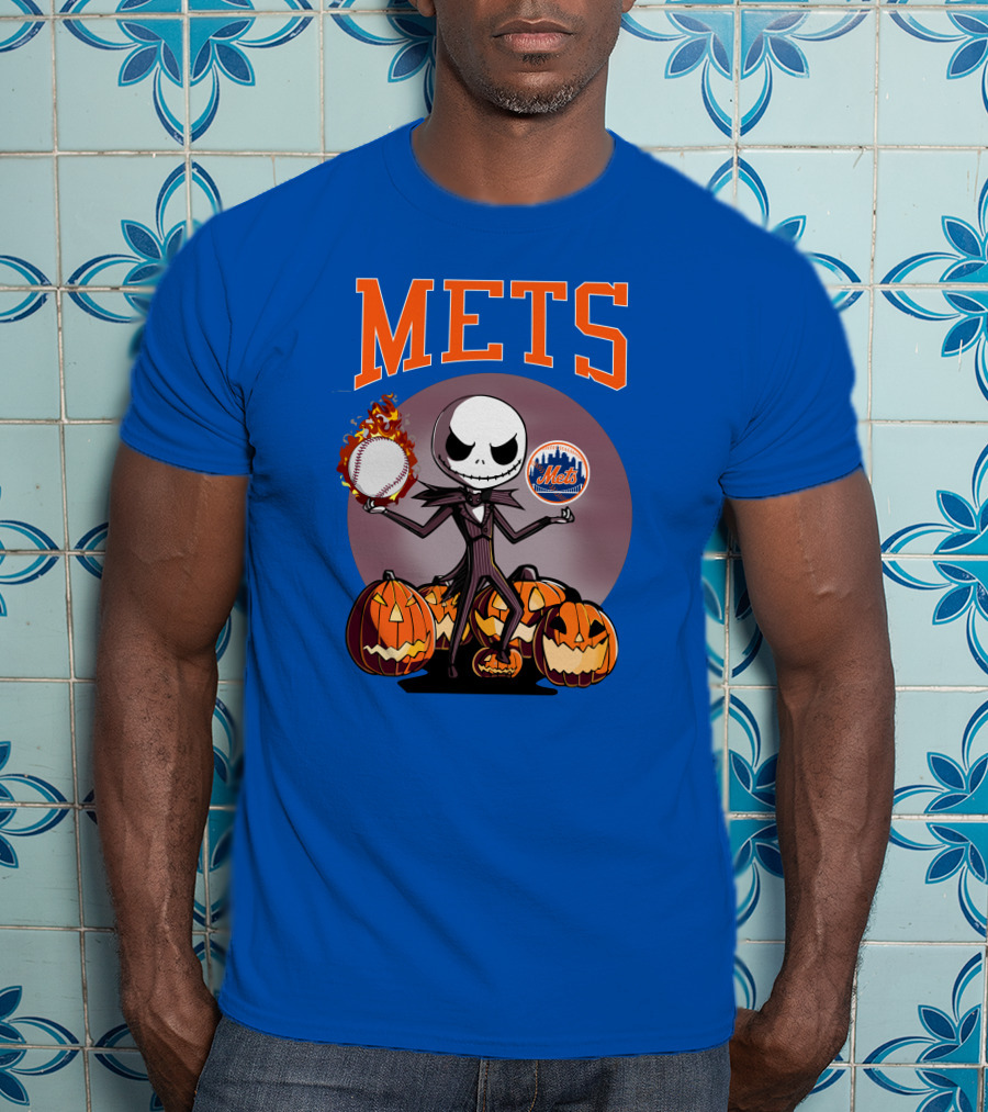 Mets Halloween With Jack Skellington And Pumpkins T-Shirt