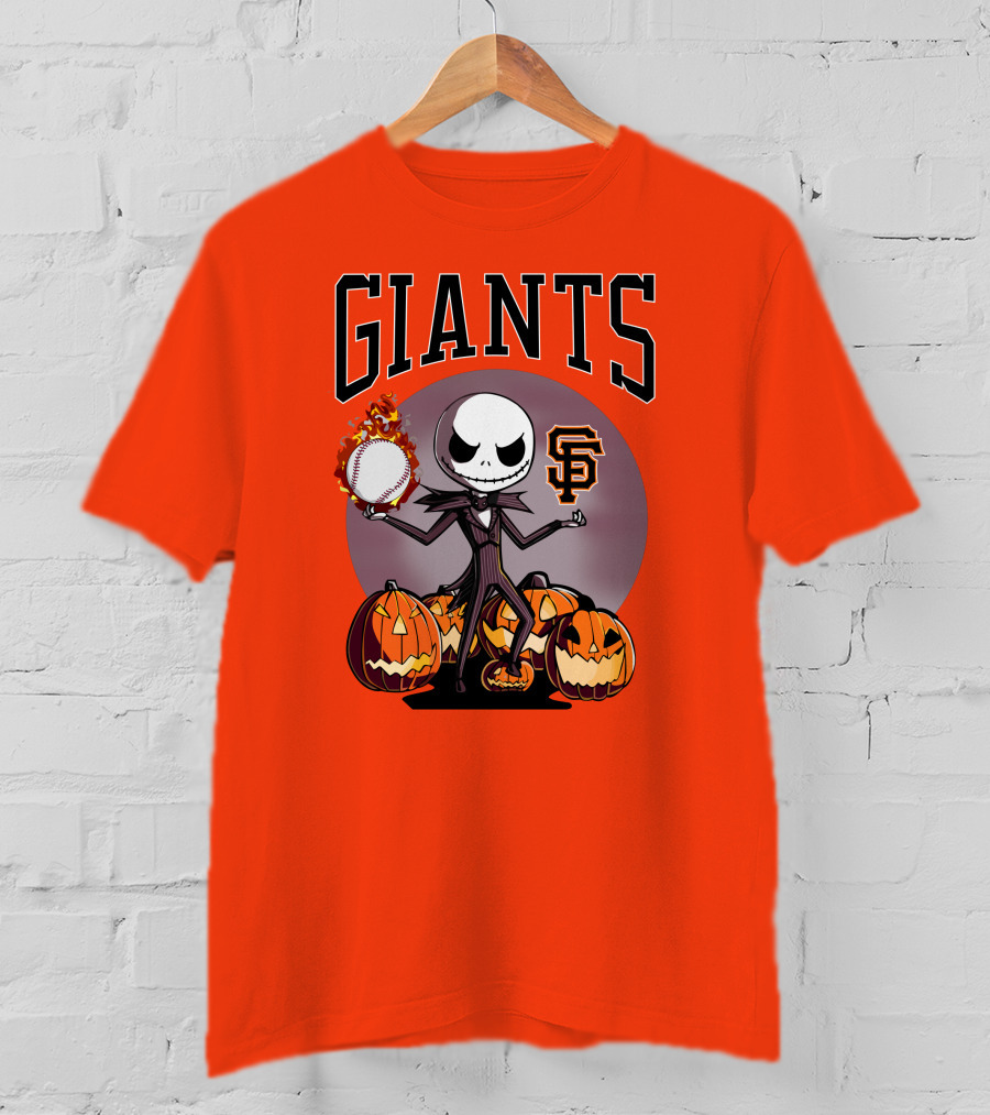 Giants Jack Skellington SF Logo Halloween Pumpkins Baseball T-Shirt