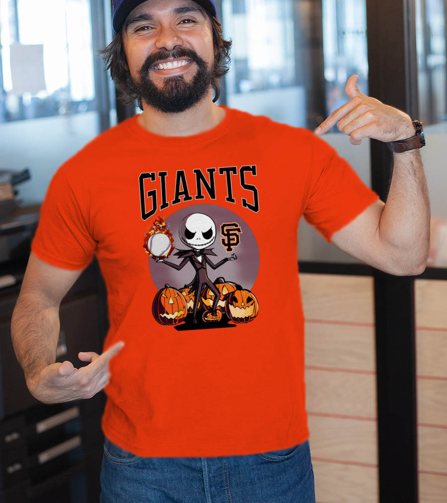 Giants Jack Skellington SF Logo Halloween Pumpkins Baseball T-Shirt