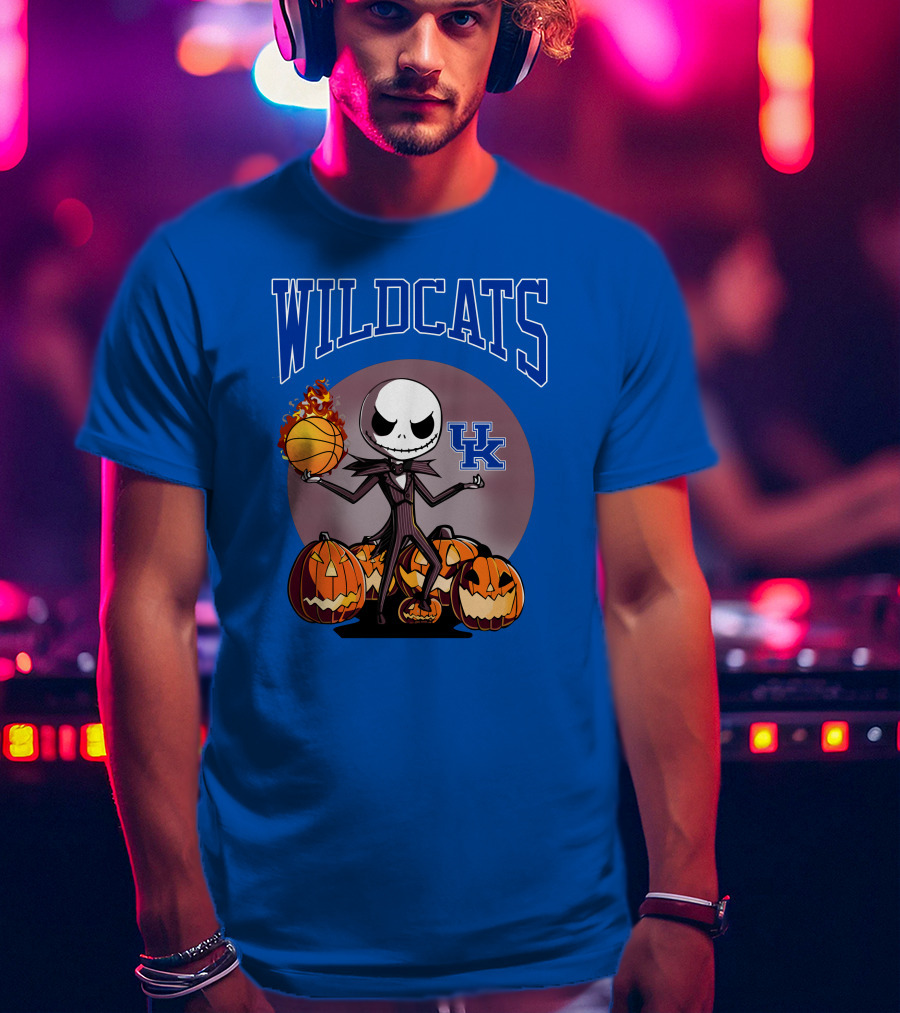 Wildcats UK Jack Skellington Halloween Basketball Pumpkins T-Shirt