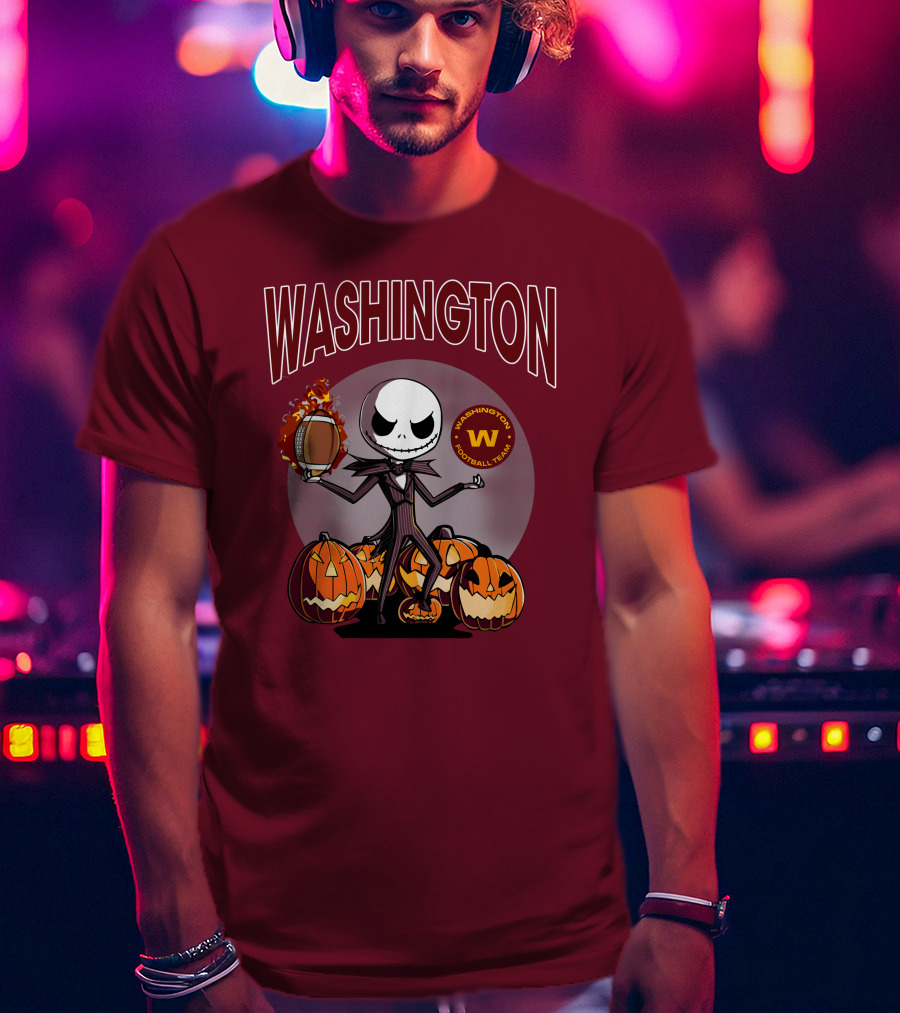 Washington Football Team Jack Skellington Halloween Pumpkins Football T-Shirt