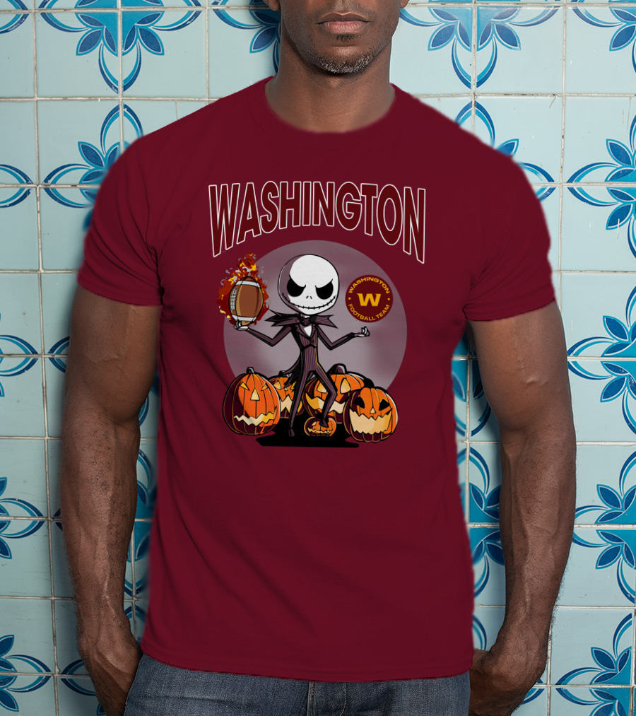 Washington Football Team Jack Skellington Halloween Pumpkins Football T-Shirt