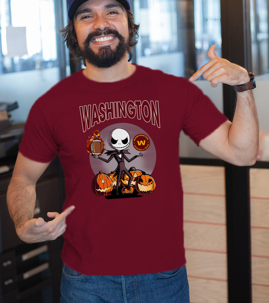 Washington Football Team Jack Skellington Halloween Pumpkins Football T-Shirt