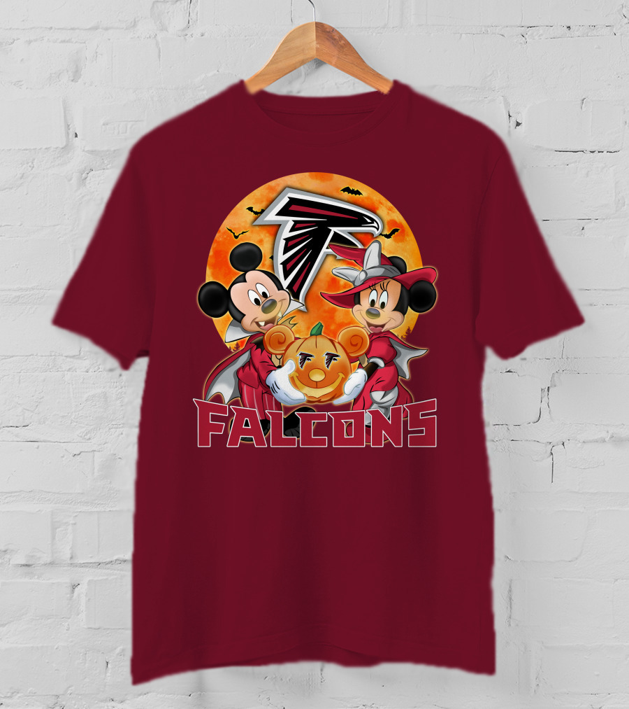 Atlanta Falcons Mickey Mouse Minnie Mouse Halloween Pumpkin T-Shirt