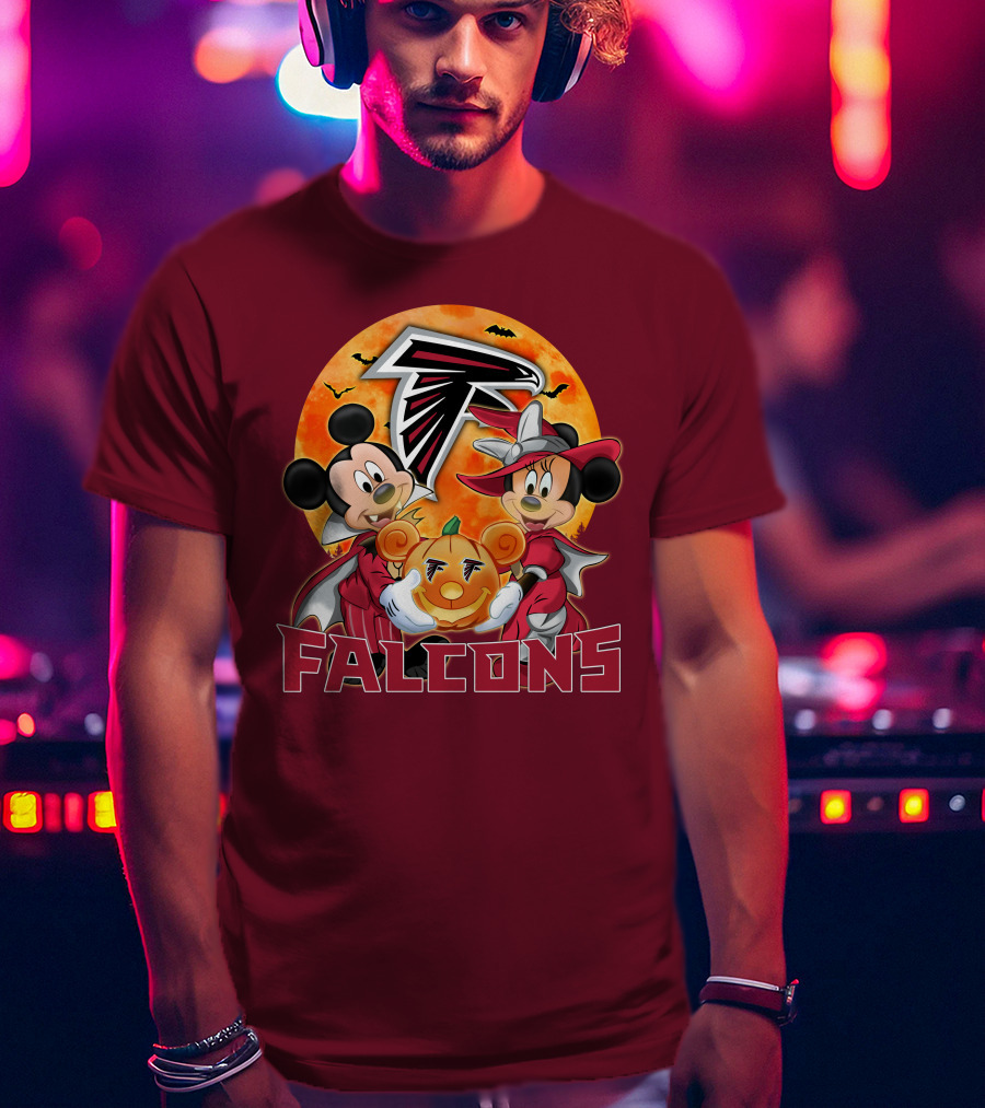 Atlanta Falcons Mickey Mouse Minnie Mouse Halloween Pumpkin T-Shirt