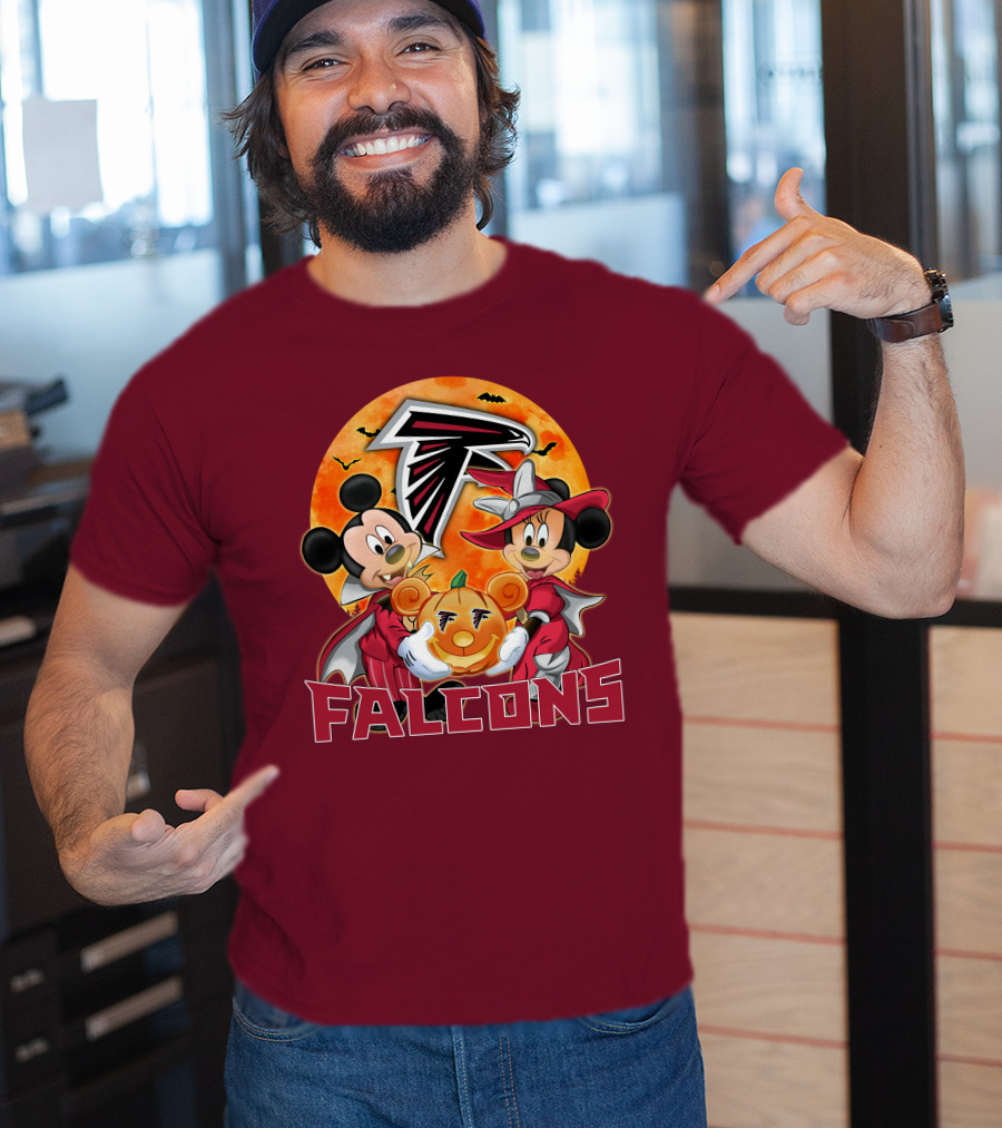 Atlanta Falcons Mickey Mouse Minnie Mouse Halloween Pumpkin T-Shirt