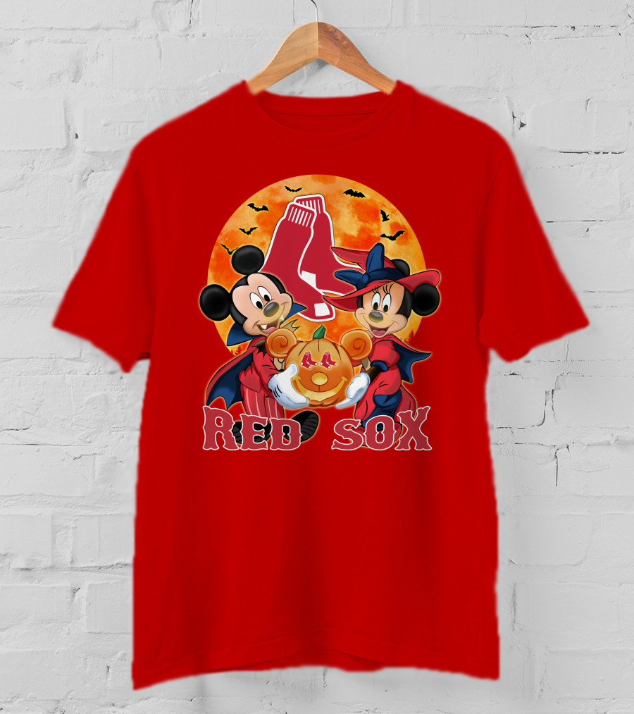 Boston Red Sox Mickey And Minnie Mouse Halloween Pumpkin T-Shirt