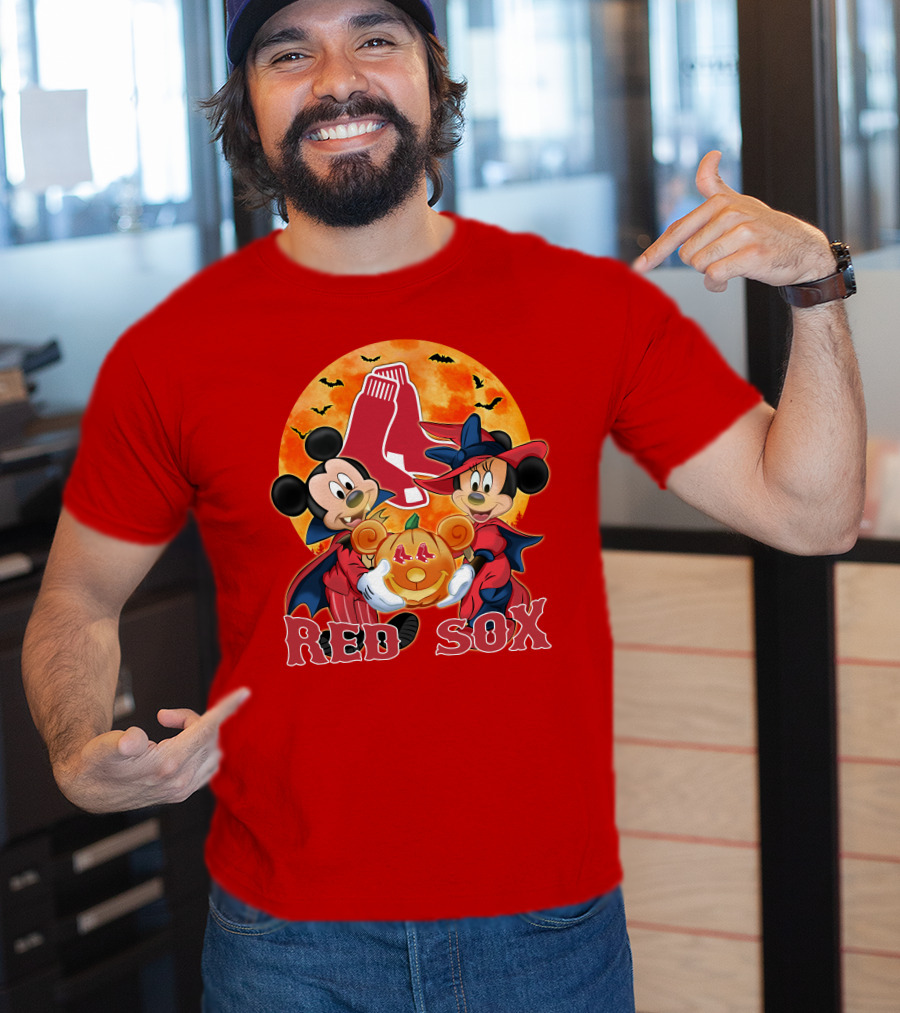 Boston Red Sox Mickey And Minnie Mouse Halloween Pumpkin T-Shirt