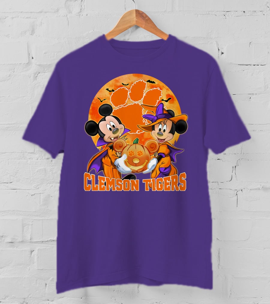 Clemson Tigers Mickey Mouse Minnie Mouse Halloween Pumpkin T-Shirt