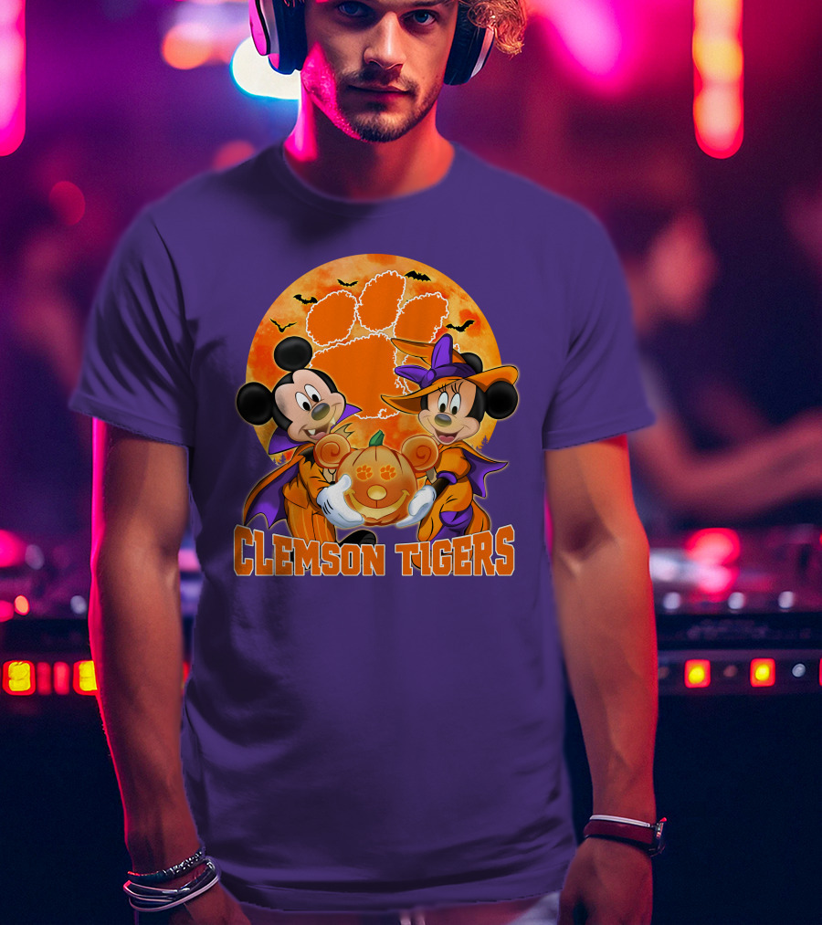 Clemson Tigers Mickey Mouse Minnie Mouse Halloween Pumpkin T-Shirt