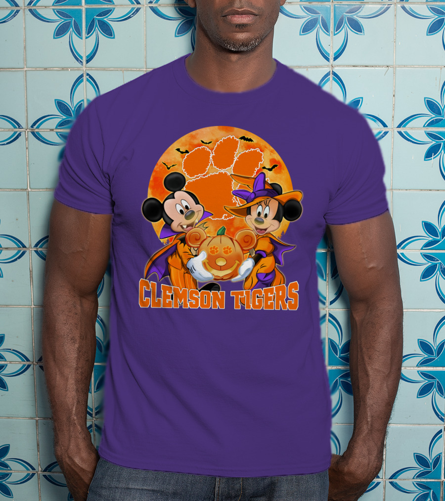 Clemson Tigers Mickey Mouse Minnie Mouse Halloween Pumpkin T-Shirt