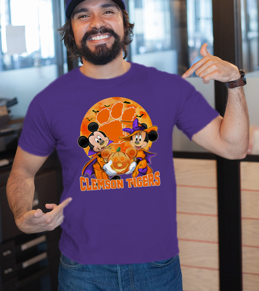 Clemson Tigers Mickey Mouse Minnie Mouse Halloween Pumpkin T-Shirt
