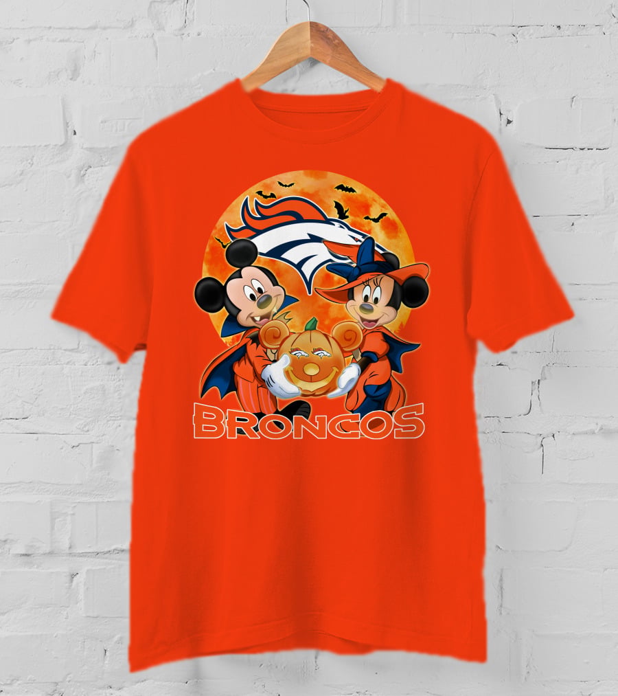 Denver Broncos Mickey Mouse And Minnie Mouse Halloween Broncos T-Shirt
