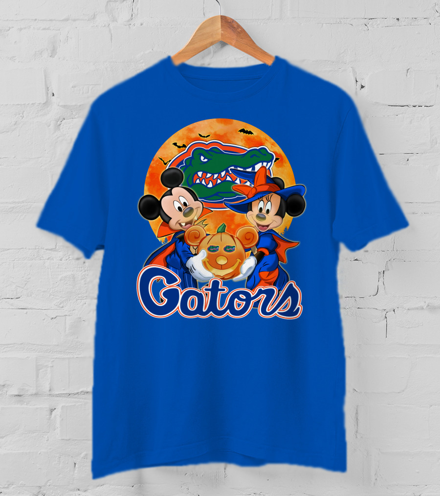 Florida Gators Mickey Mouse And Minnie Mouse Halloween Pumpkin T-Shirt