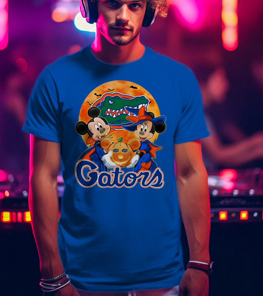Florida Gators Mickey Mouse And Minnie Mouse Halloween Pumpkin T-Shirt