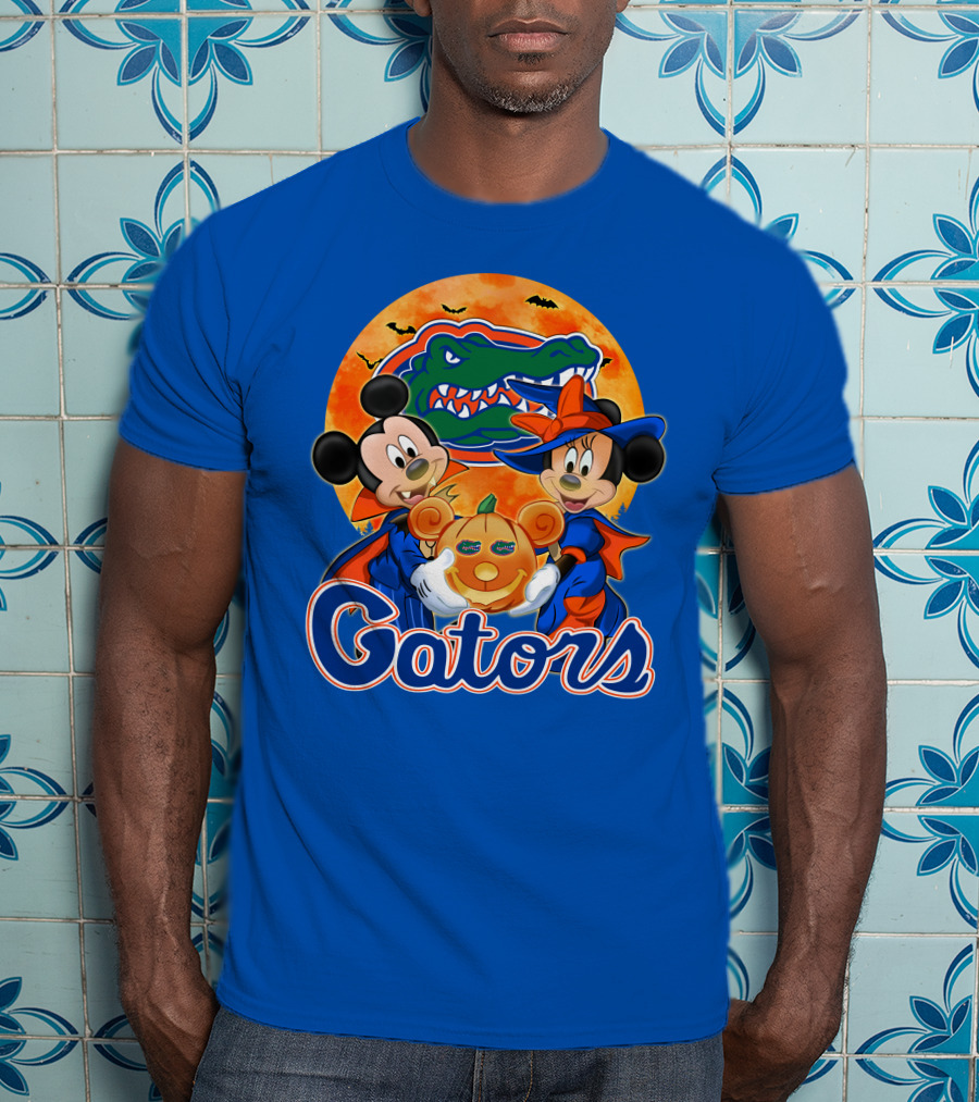 Florida Gators Mickey Mouse And Minnie Mouse Halloween Pumpkin T-Shirt