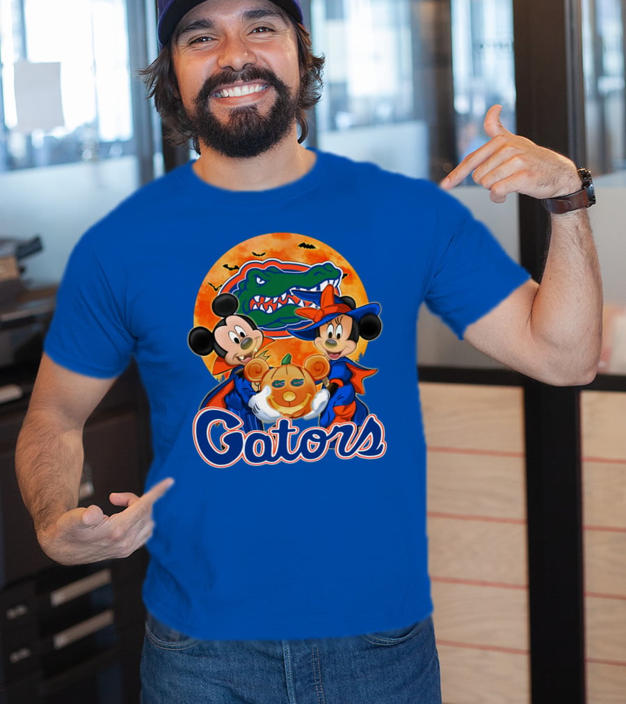 Florida Gators Mickey Mouse And Minnie Mouse Halloween Pumpkin T-Shirt
