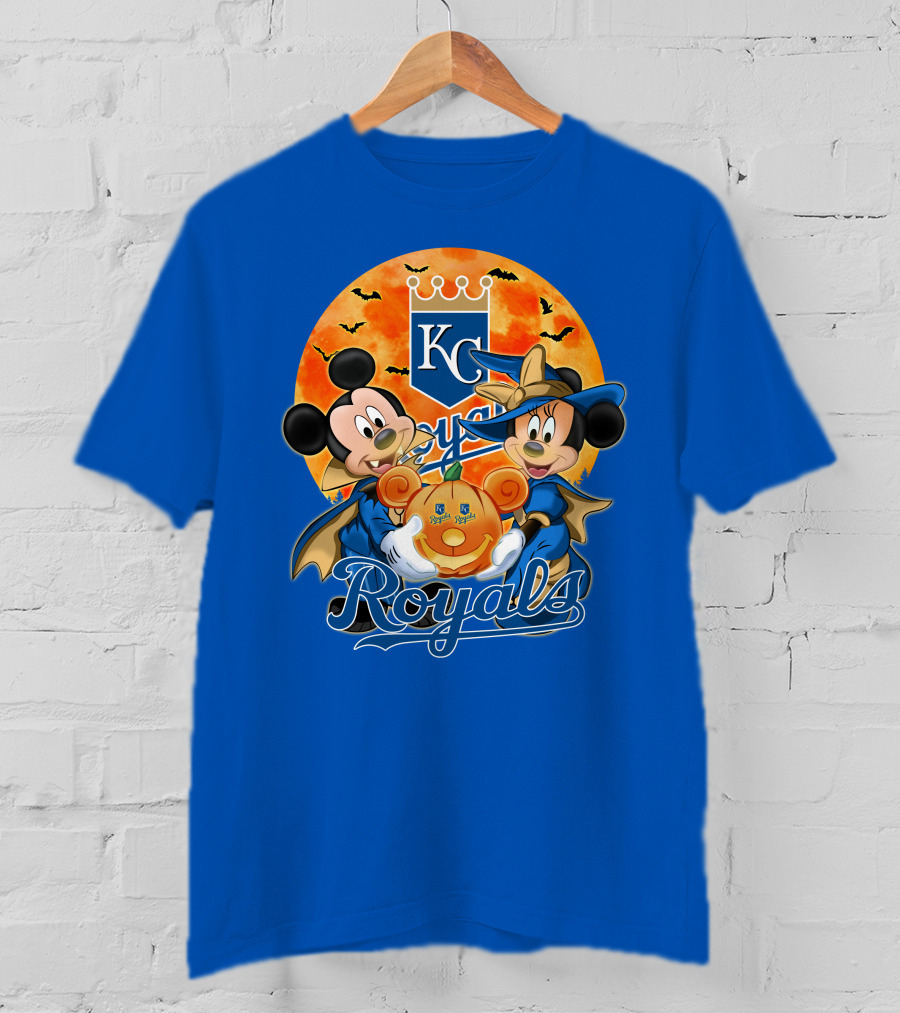 Kansas City Royals Mickey Mouse And Minnie Mouse Halloween Pumpkin Magic T-Shirt