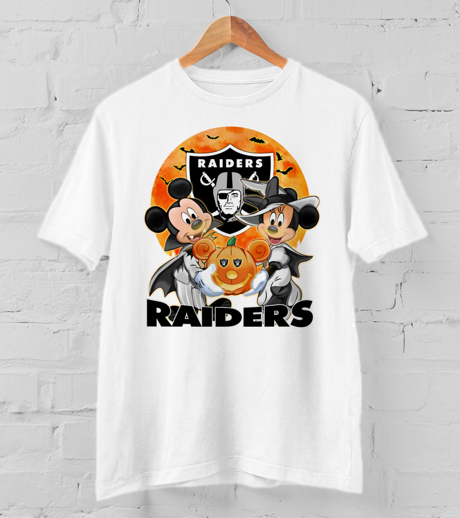 Las Vegas Raiders Mickey Mouse Minnie Mouse Halloween Pumpkin T-Shirt